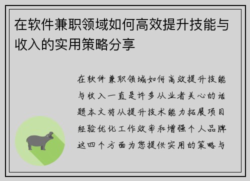 在软件兼职领域如何高效提升技能与收入的实用策略分享