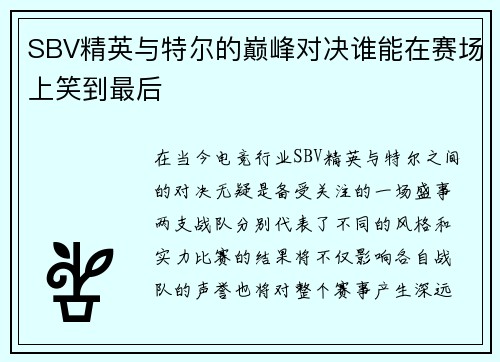 SBV精英与特尔的巅峰对决谁能在赛场上笑到最后