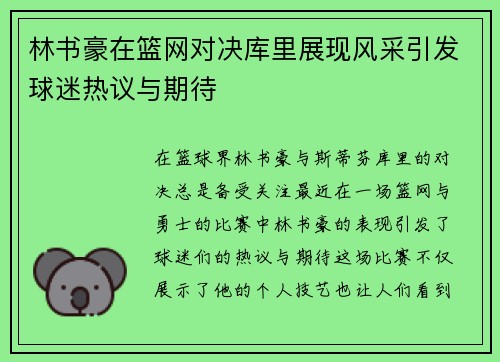 林书豪在篮网对决库里展现风采引发球迷热议与期待